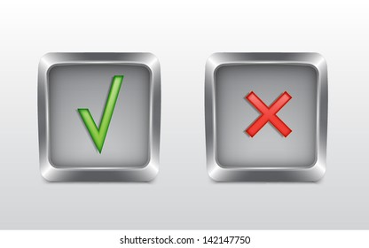 Tick and cross buttons. EPS10 vector