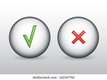 Tick and cross buttons. EPS10 vector