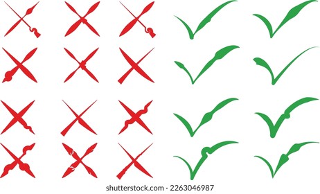 Tick and cross checkmark icon collection set