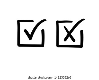 Tick And Cross Checkmark Icons. Check Mark Doodle Symbols.