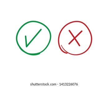 Tick and cross checkmark icons. Check mark doodle symbols.