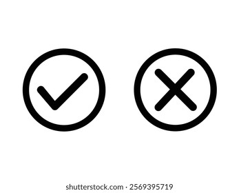 Tick and Cross checkmark vector icons in line style design for website design, app, isolated. Checkmark symbol, approval and Decline sign concept on white background. EPS 10 vector illustration.