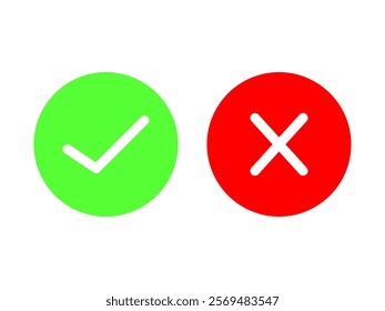 Tick and Cross checkmark vector icons in line style design for website design or app. Right and wrong vector check mark icon, black outline flat rounded checkmark. vector illustration