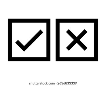 Tick and Cross checkmark vector icons in line style design for website design, app, UI, isolated on white background. Editable stroke.