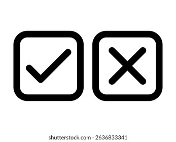 Tick and Cross checkmark vector icons in line style design for website design, app, UI, isolated on white background. Editable stroke.