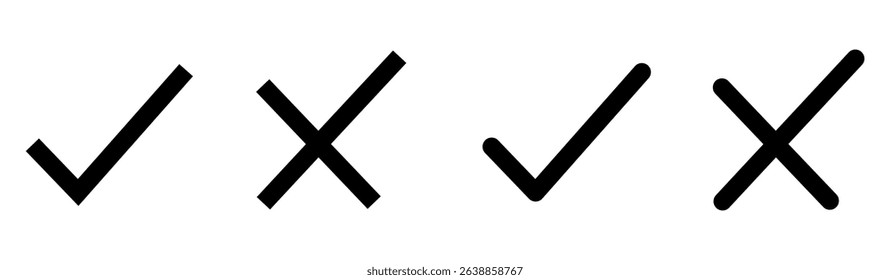  Tick and Cross checkmark vector icons in line style design for website design, app, UI, isolated on white background. Editable stroke, Correct and wrong icon set . Tick and cross icon
