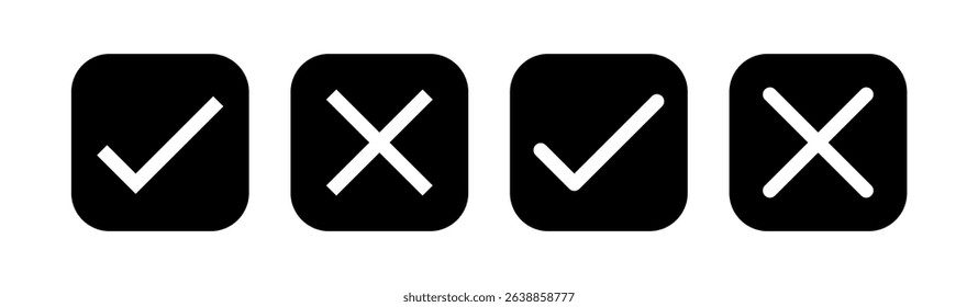  Tick and Cross checkmark vector icons in line style design for website design, app, UI, isolated on white background. Editable stroke, Correct and wrong icon set . Tick and cross icon