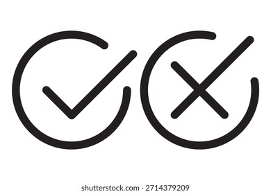 Tick and Cross checkmark vector icons in line style design for website design, app, UI, isolated on white background. Editable stroke. EPS 10 vector illustration.