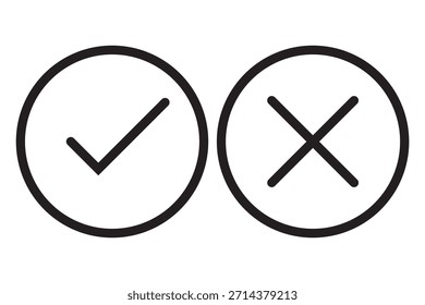 Iconos del vector de la marca de verificación de la garrapata y de la cruz en diseño del estilo de la línea para el diseño del Sitio web, App, UI, aislado en el fondo blanco. Trazo editable. Ilustración vectorial EPS 10.