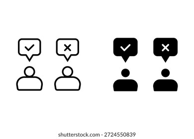 Tick and Cross checkmark vector icons in line style design for website design, app, UI, isolated on white background. Editable stroke. EPS 10 vector illustration.