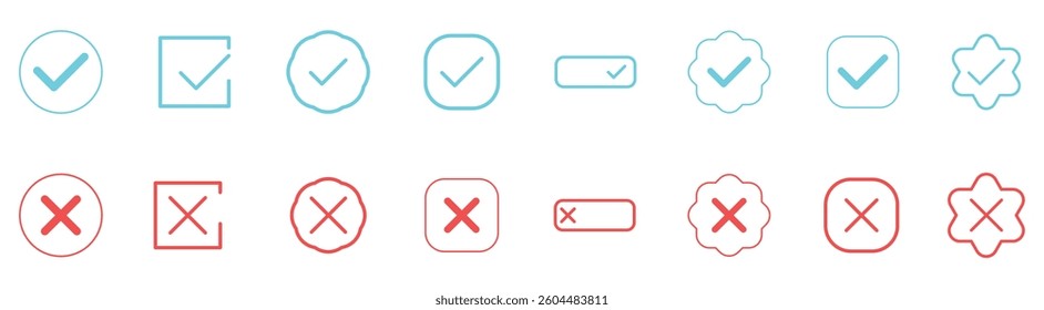 tick and cross checkmarks. Right or wrong icons. check mark icons. 