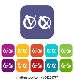Tick and cross in circles icons set