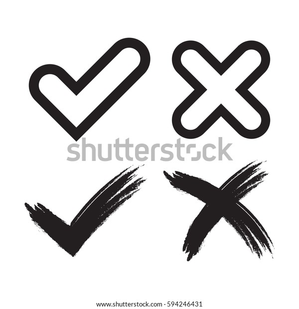 Tick Cross Grunge Simple Signs Black Stock Vector (Royalty Free) 594246431