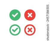 Tick, cross icon button set. Check mark icons. Vector illustration