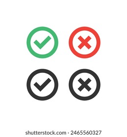 Tick, cross icon button set. Check mark icons. Vector illustration