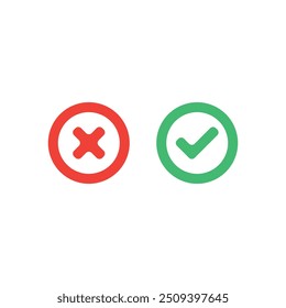 Tique, conjunto de botões ícone cruzado. Ícones de marca de seleção. Ilustração vetorial