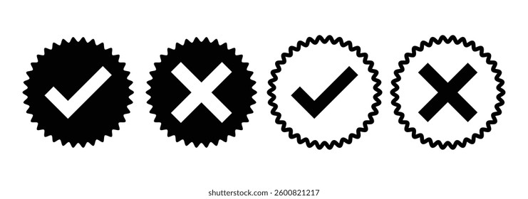 Tick, cross icon button set. Yes or no symbol, approved or rejected icon for user interface. check mark icon button set. eps 888.