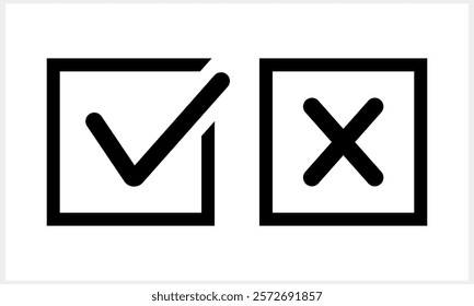 Tick and cross icon Check mark clipart set. X, yes, no symbol. Vector stock illustration