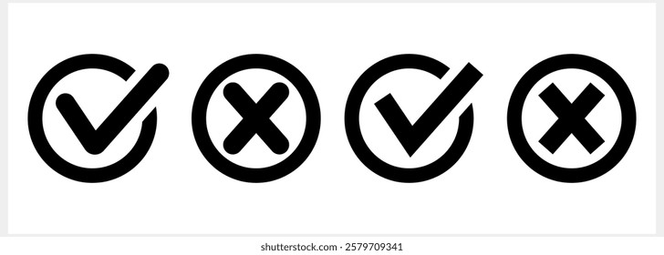 Tick and cross icon Check mark clipart set. X, yes, no symbol. Vector stock illustration