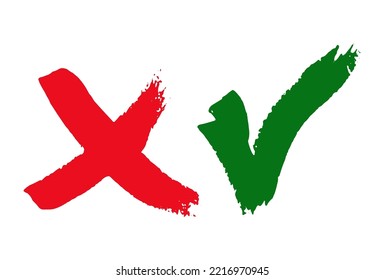 Tick cross icon check marks reg green vector symbols. Rejection and approval NO YES signs. Vote check marks. OK and X icons. Positive and negative answer symbols. Form signs. Decision making concept