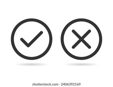 Icono de marque y cruz, marca de verificación e icono de vector de marca cruzada en el diseño de estilo de línea en un fondo blanco.