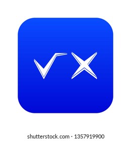 Tick and cross icon digital blue for any design isolated on white vector illustration