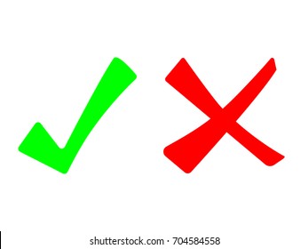 Tick and cross icon isolated on white background. EPS10 vector illustration for design element, icon, sign, symbol, web, app. Right and wrong check mark set in red and green.