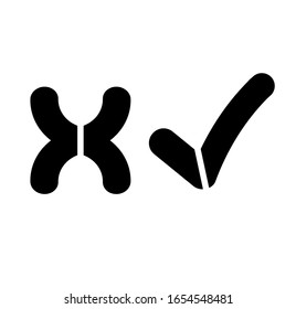 icono de marca y cruz en fondo blanco