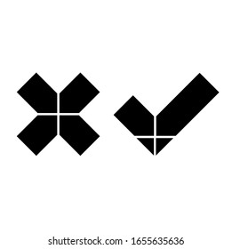 tick and cross icon on white background