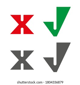 tick and cross icon on white background	