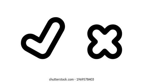 tick and cross icon on white background