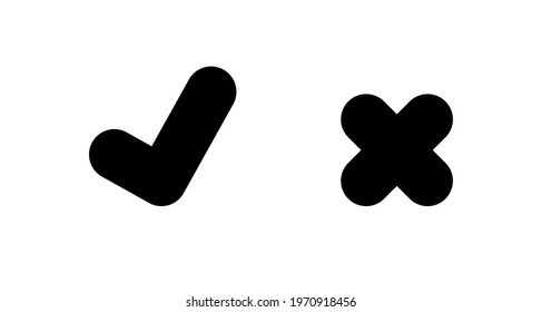 tick and cross icon on white background