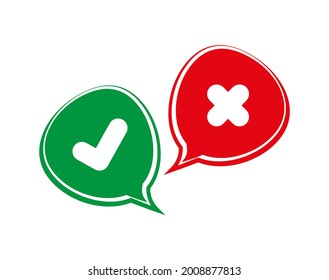 tick and cross icon on white background