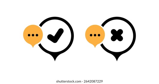 tick and cross icon on white background	