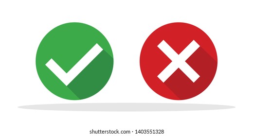 Tick and cross icon in trendy flat style. Yes No symbol for your web site design, logo, app, UI Vector EPS 10. 