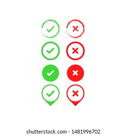 Tick and cross icon in trendy flat style. Yes No symbol. Vector in flat design. Eps 10.