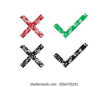 tick and cross icon vector. vintage and grunge style