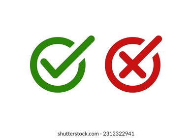 Tick and cross icon. Yes and no icon. Vector round, circle check symbol isolated on white background.