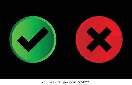 tick and cross icon, yes and no button icon, tick and cross mark icon, checkmark icon. vector illustration.