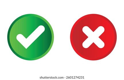tick and cross icon, yes and no button icon, tick and cross mark icon, checkmark icon. vector illustration.