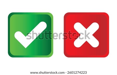 tick and cross icon, yes and no button icon, tick and cross mark icon, checkmark icon. vector illustration.