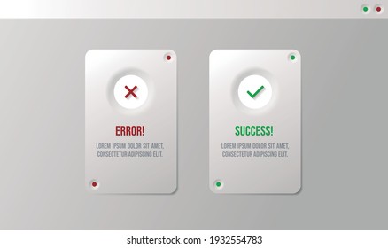 Tick and cross icons cards. Error or success icons. Green tick and red  cross check marks. UX, UI design for good or bad choices.