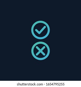 Iconos de marca y cruz. Símbolos de forma circular SÍ y NO botón para votar, decisión, web. Símbolos correctos e incorrectos. Ilustración del vector