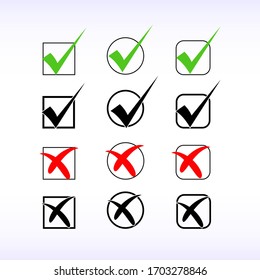 Tick and cross icons set. Do's and Don'ts concept on white background.