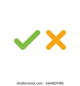 Tick and Cross icons. vector buttons for vote, election choice, check marks, approval signs design. Orange X and green OK symbol icons check boxes. Check list marks, choice options, survey signs.