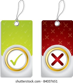 Tick and cross label set with golden ring design