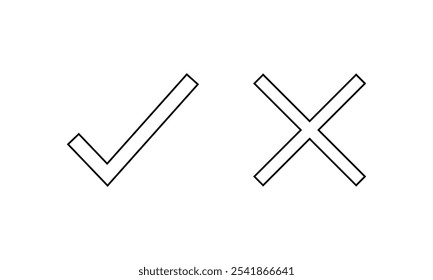 tick cross mark. Check mark vector hand drawn icon, wrong mark, sketch check mark, black on white. Eps 10.