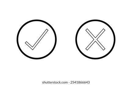 tick cross mark. Check mark vector hand drawn icon, wrong mark, sketch check mark, black on white. Eps 10.