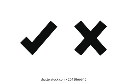 tick cross mark. Check mark vector hand drawn icon, wrong mark, sketch check mark, black on white. Eps 10.
