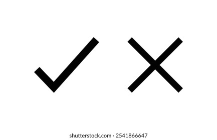 tick cross mark. Check mark vector hand drawn icon, wrong mark, sketch check mark, black on white. Eps 10.